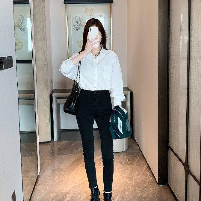 Anna White Loose Button Up Top