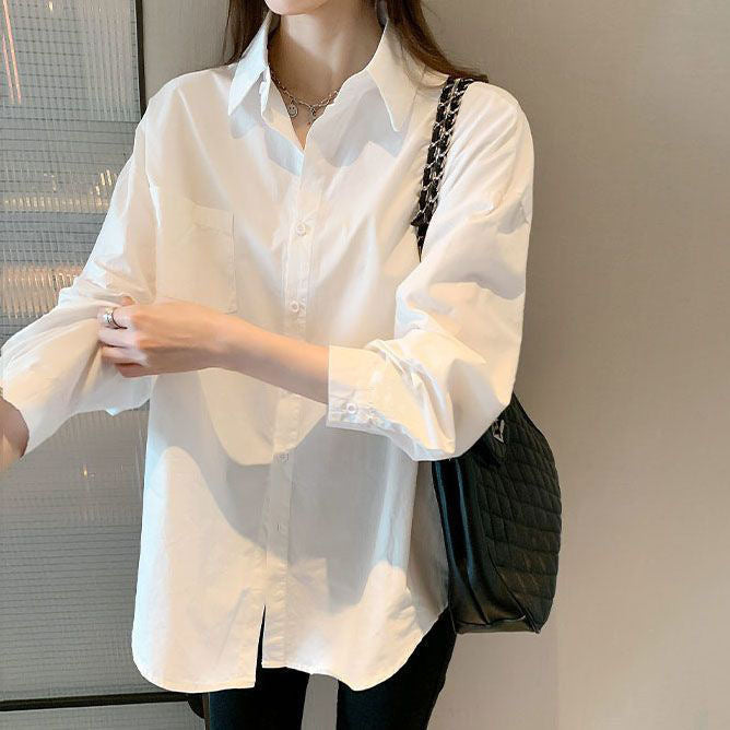 Anna White Loose Button Up Top