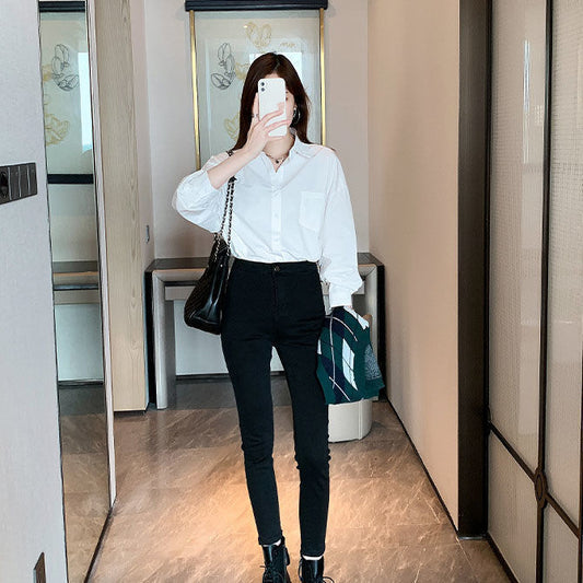 Anna White Loose Button Up Top