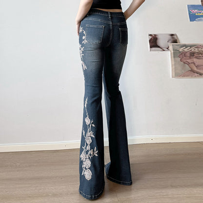 Rose Embroidered Flared Jeans