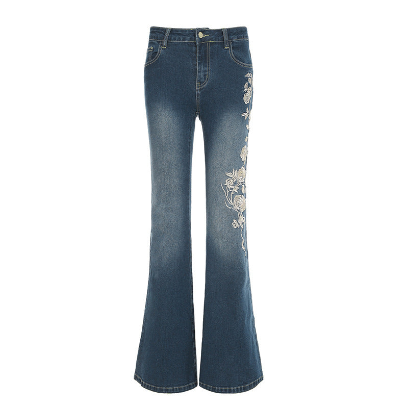 Rose Embroidered Flared Jeans