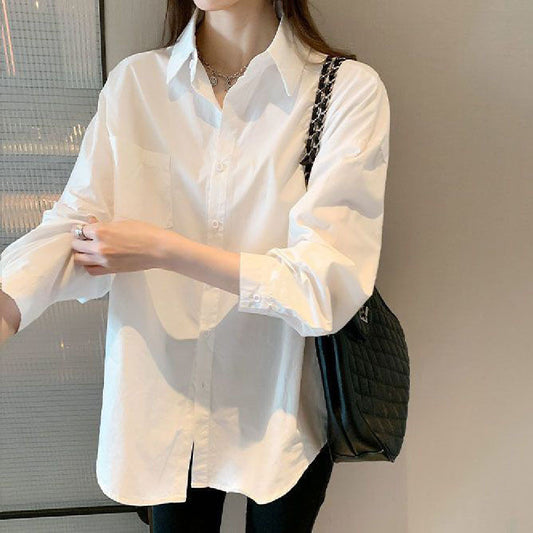 Anna White Loose Button Up Top