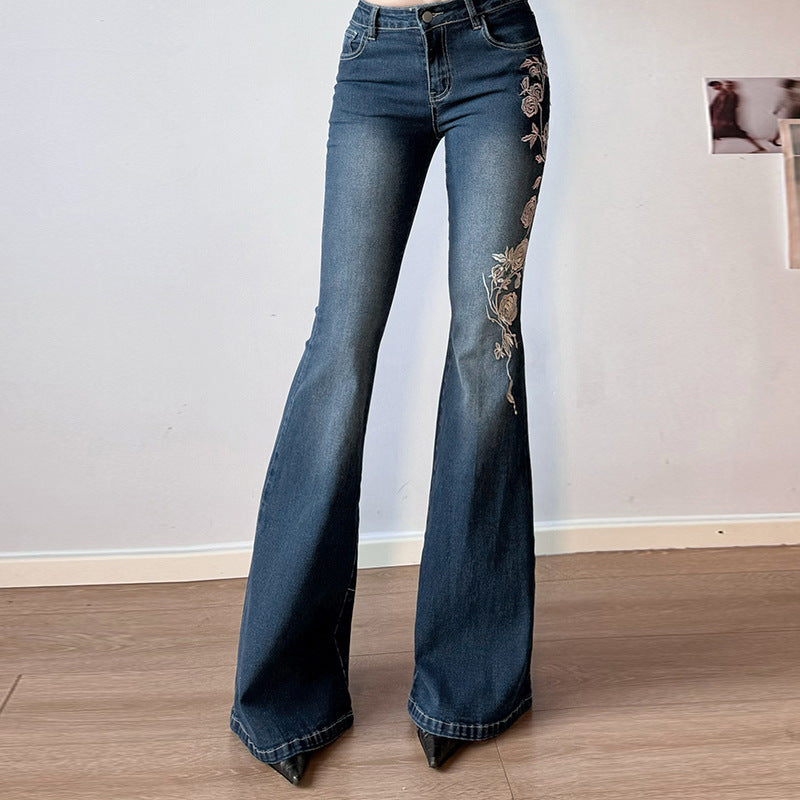 Rose Embroidered Flared Jeans