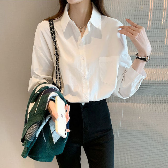 Anna White Loose Button Up Top