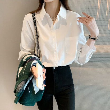 Anna White Loose Button Up Top