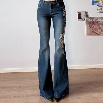 Rose Embroidered Flared Jeans
