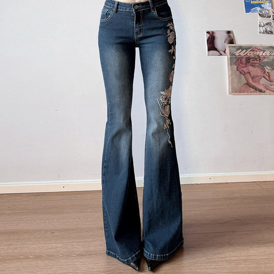 Rose Embroidered Flared Jeans
